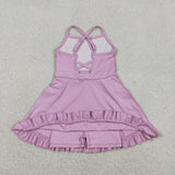 S0712 Purple Solid Color Yoga Girl's Dress Onesie