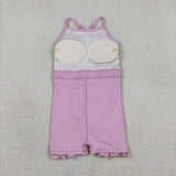 S0712 Purple Solid Color Yoga Girl's Dress Onesie
