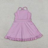 S0712 Purple Solid Color Yoga Girl's Dress Onesie