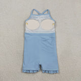 S0713 Blue Solid Color Yoga Girl's Dress Onesie