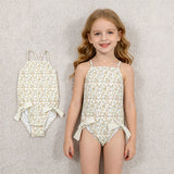 S0723 Flower Floral Bows Girls Swimsuit Onesie