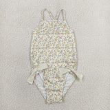 S0723 Flower Floral Bows Girls Swimsuit Onesie