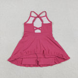 S0727 Pink Solid Color Yoga Girl's Dress Onesie
