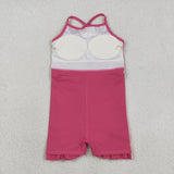 S0727 Pink Solid Color Yoga Girl's Dress Onesie