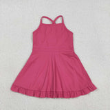 S0727 Pink Solid Color Yoga Girl's Dress Onesie
