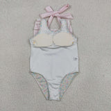 S0732 Flower Floral Mint Bows Girls Swimsuit Onesie
