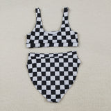 S0738 Black Plaid Summer Women Adult Swimsuit