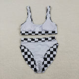 S0738 Black Plaid Summer Women Adult Swimsuit