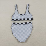 S0738 Black Plaid Summer Women Adult Swimsuit