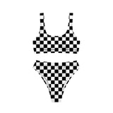 Preorder MOQ 5 pcs S0738 Black Plaid Summer Women Adult Swimsuit