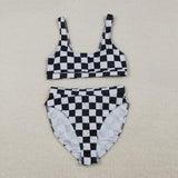 S0738 Black Plaid Summer Women Adult Swimsuit