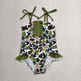 S0744 Mallard Ducks Camo Girls Swimsuit Onesie
