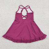 S0778 Solid Color Purple Pink Yoga Girl's Dress Onesie