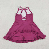 S0778 Solid Color Purple Pink Yoga Girl's Dress Onesie