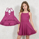 S0778 Solid Color Purple Pink Yoga Girl's Dress Onesie