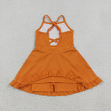 S0780 Solid Color Orange Yoga Girl's Dress Onesie