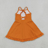 S0780 Solid Color Orange Yoga Girl's Dress Onesie