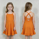 S0780 Solid Color Orange Yoga Girl's Dress Onesie