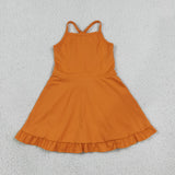 S0780 Solid Color Orange Yoga Girl's Dress Onesie