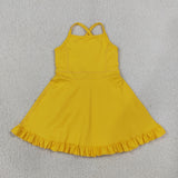 S0781 Solid Color Yellow Yoga Girl's Dress Onesie