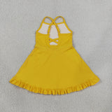 S0781 Solid Color Yellow Yoga Girl's Dress Onesie