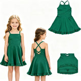 S0782 Solid Color Dark Green Yoga Girl's Dress Onesie