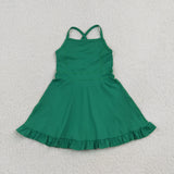 S0782 Solid Color Dark Green Yoga Girl's Dress Onesie