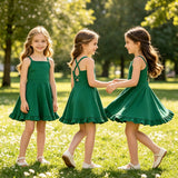 S0782 Solid Color Dark Green Yoga Girl's Dress Onesie