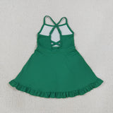 S0782 Solid Color Dark Green Yoga Girl's Dress Onesie