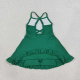 S0782 Solid Color Dark Green Yoga Girl's Dress Onesie