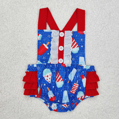 SR0015 Summer National Day Popsicle Cute Girl's Romper