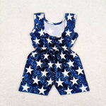 SALE SR0028 National Day July 4th Blue Star Girl's Shorts Jumpsuit