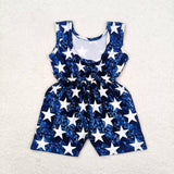 SALE SR0028 National Day July 4th Blue Star Girl's Shorts Jumpsuit