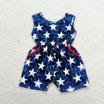 SALE SR0028 National Day July 4th Blue Star Girl's Shorts Jumpsuit