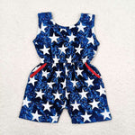 SALE SR0028 National Day July 4th Blue Star Girl's Shorts Jumpsuit