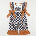 SR0185 Western Baby Leopard Plaid Baby Romper Boy