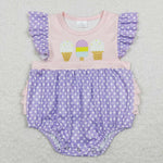 SR0377 Summer Ice cream Purple Dots Baby Girl Romper