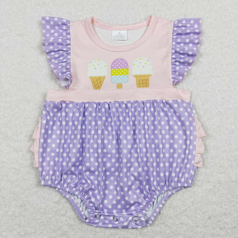 SR0377 Summer Ice cream Purple Dots Baby Girl Romper