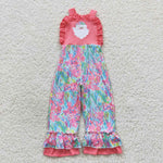 SR0404 Embroidery Christmas Pink Lilly Santa Girl's Jumpsuit