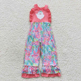 SR0404 Embroidery Christmas Pink Lilly Santa Girl's Jumpsuit