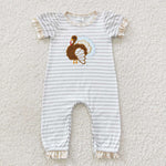 SR0407 Thanksgiving Embroidery Turkey Baby Girl's Romper