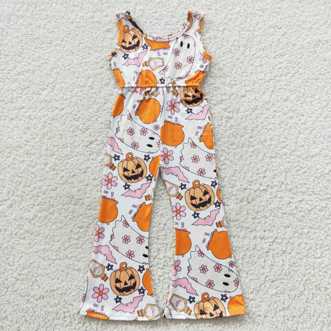 SR0410 Halloween Pumpkin Flower Ghost Pink Girl's Jumpsuit