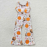 SR0410 Halloween Pumpkin Flower Ghost Pink Girl's Jumpsuit