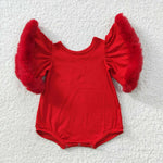 SR0412 Christmas Red Fur Baby Girl's Romper