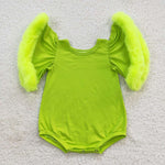 SR0413 Christmas Green Fur Baby Girl's Romper