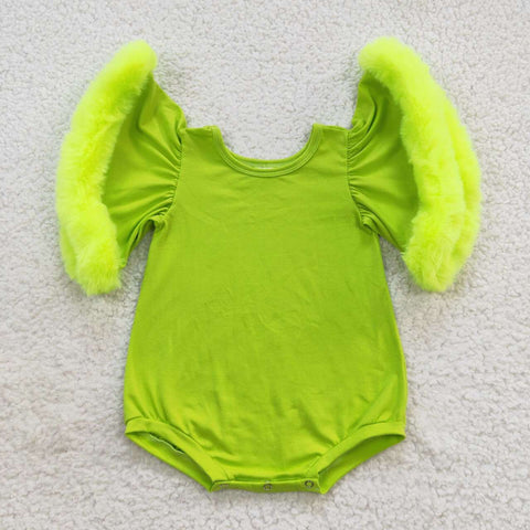 SR0413 Christmas Green Fur Baby Girl's Romper