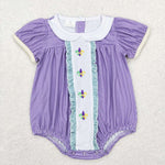 SR0471 Embroidery Mardi Gras Purple Smocked Baby Girl's Romper