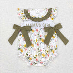 SR0478 Embroidery MAMA'S GIRL Flower Green Baby Romper Girl