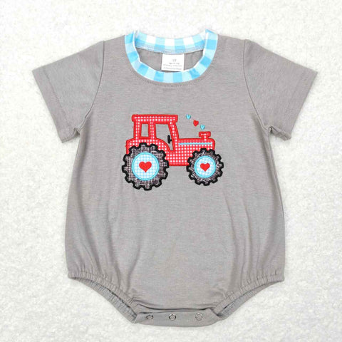 SR0488 Embroidery Valentine's Day Truck Baby Romper Boy