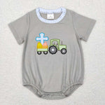 SR0490 Embroidery Easter Bunny Egg Truck Baby Romper Boy